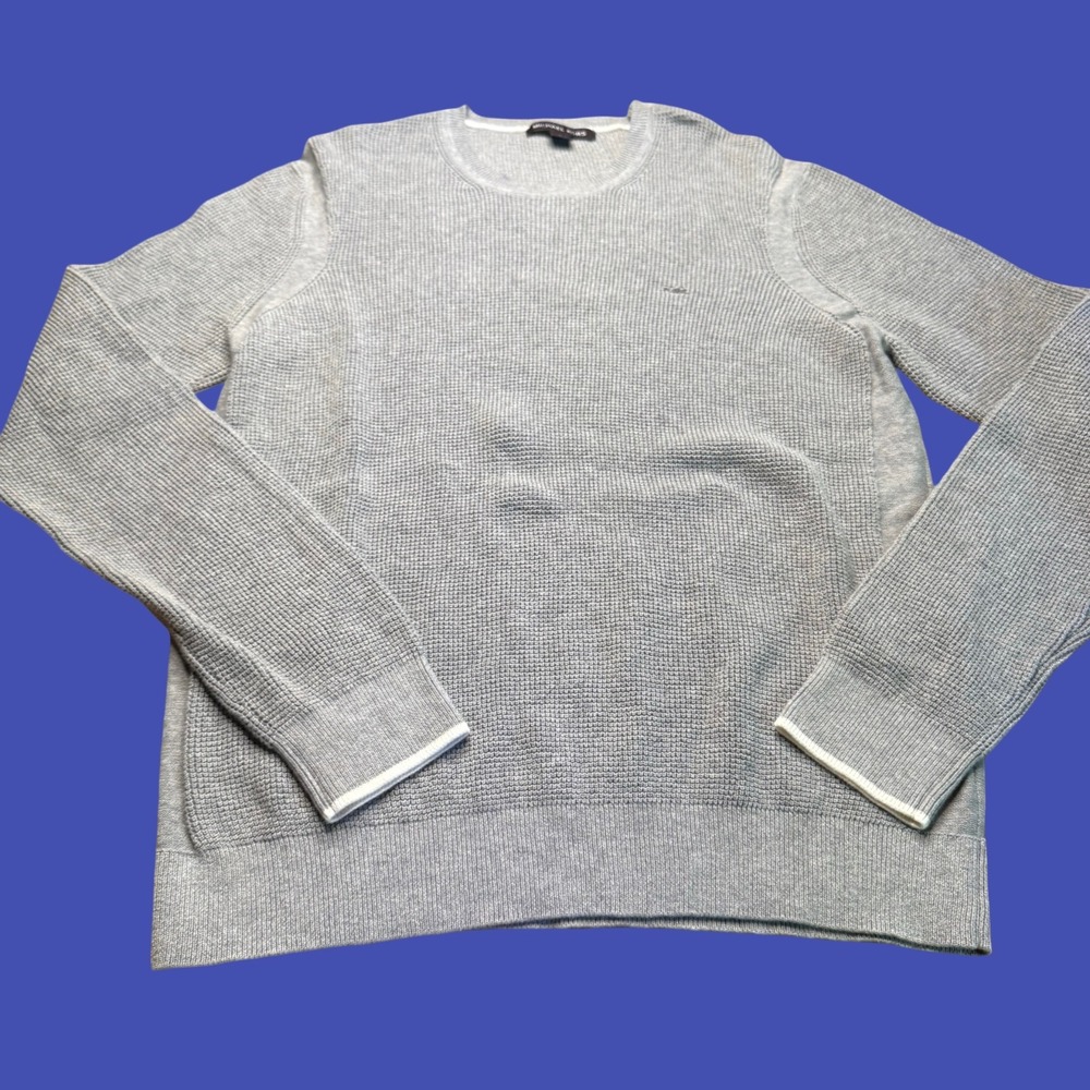 Michael Kors Mens Large Gray Waffle Knit Thermal Crewneck Pullover Lightweight